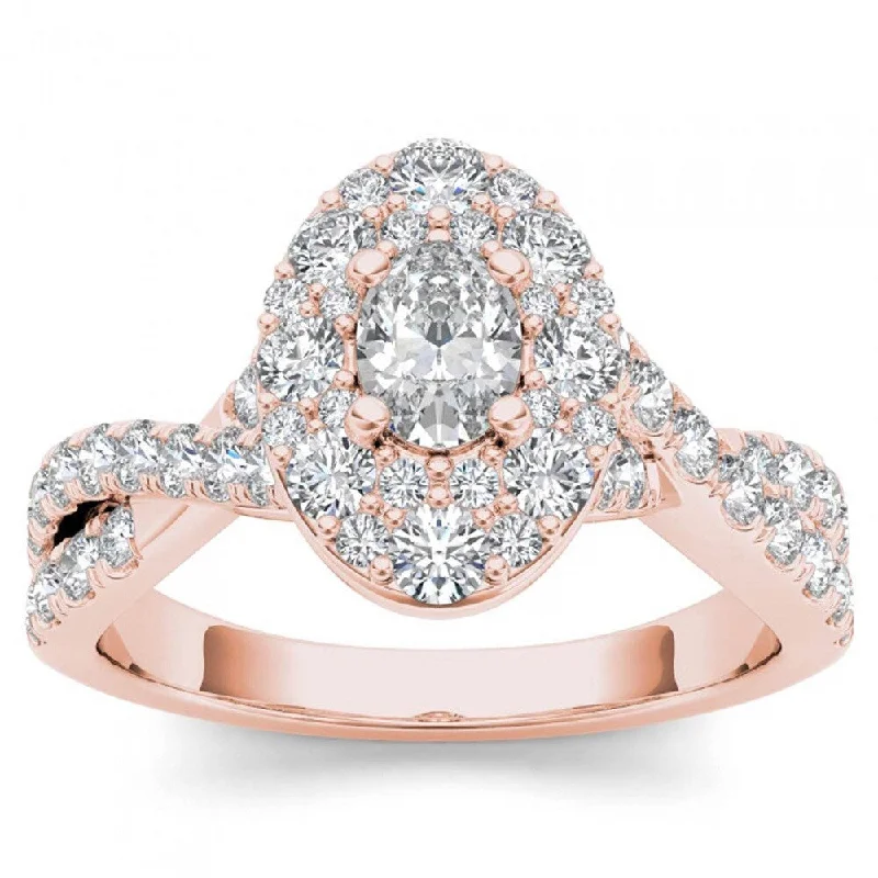 De Couer 14k Rose Gold 1 1/4ct TDW Oval Shape Diamond Halo Engagement Ring - Pink