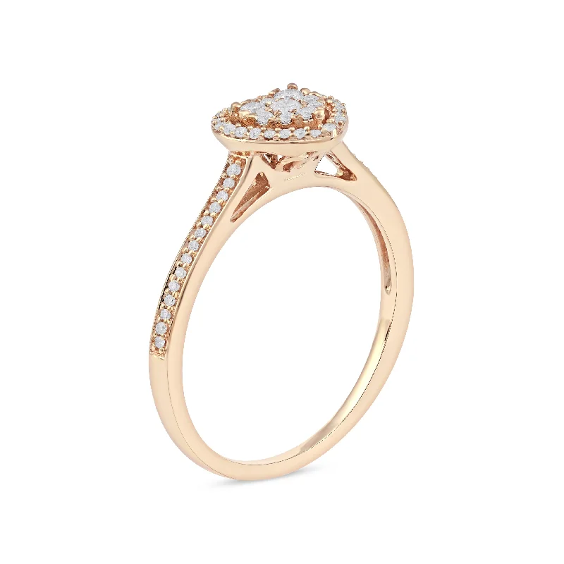 De Couer 10k Yellow Gold 1/4ct TDW Diamond Heart Halo Engagement Ring