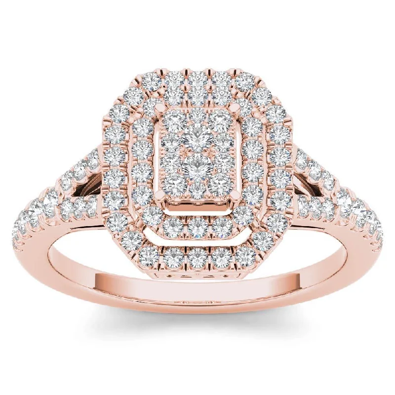 De Couer 10k Rose Gold 1/2ct TDW Diamond Cluster Double Frame Engagement Ring - Pink