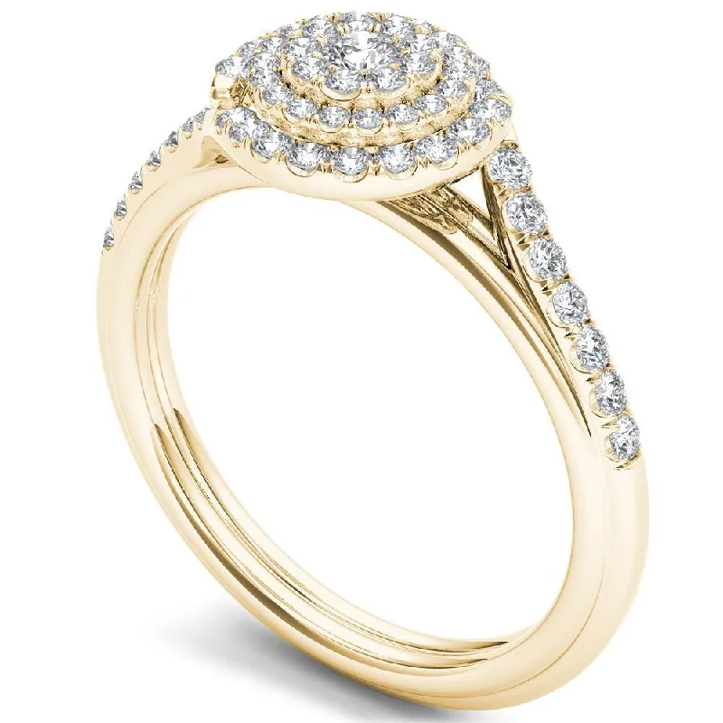 De Couer 10k Gold 1/2ct TDW Diamond Bypass Double Halo Engagement Ring