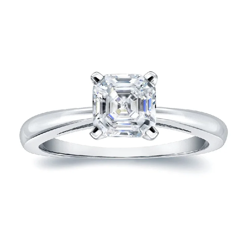 Auriya Platinum 3/4ctw Solitaire Asscher-cut Diamond Engagement Ring Certified (H-I, VS1-VS2)