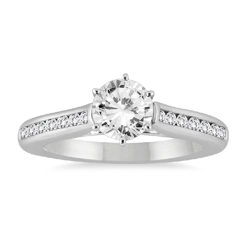 AGS Certified 1 Carat TW Diamond Channel Engagement Ring in 14K White Gold (J-K Color, I2-I3 Clarity)