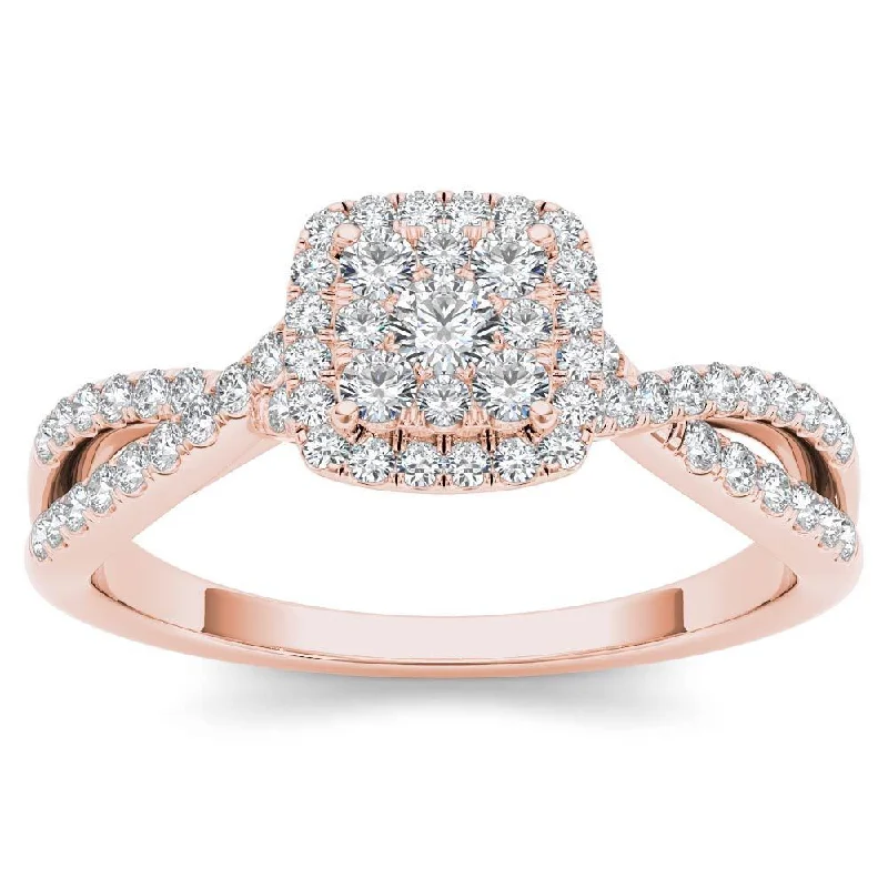 De Couer 10k Rose Gold 1/2ct TDW Diamond Halo Engagement Ring - Pink