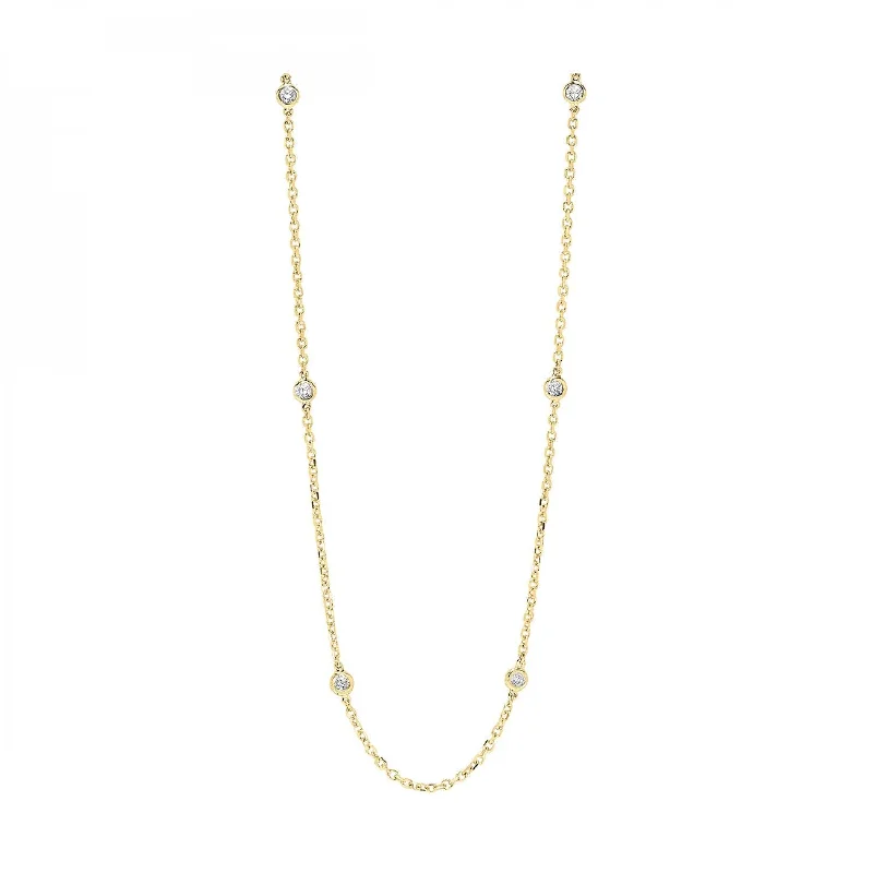 Yellow Gold Bezel Set Diamond By the Yard Layering Necklace, 0.25 cttw