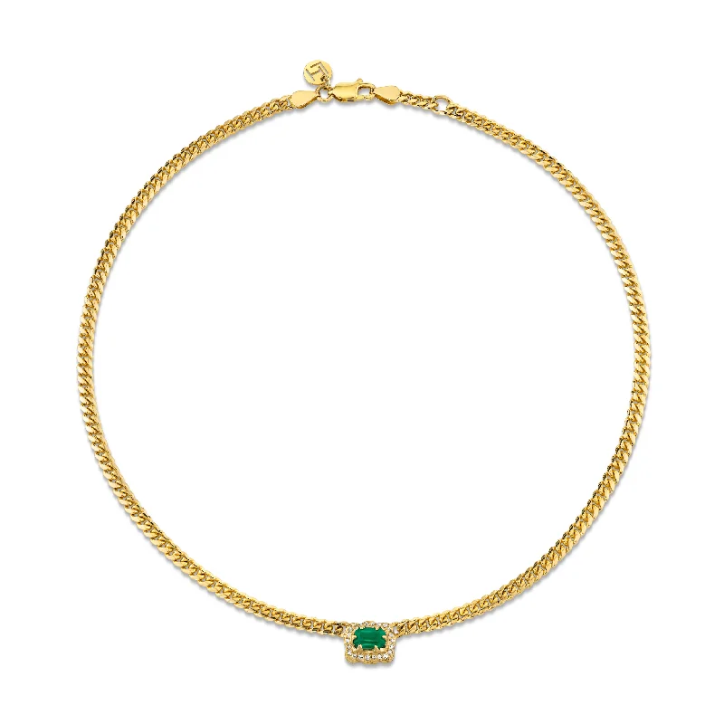 Micro Queen Emerald Cuban Choker Full Pave Halo | Ready to Ship