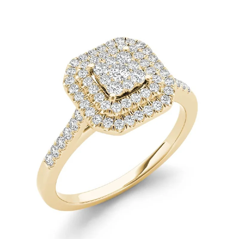 De Couer 10k Yellow Gold 1/3ct TDW Diamond Double Halo Engagement Ring