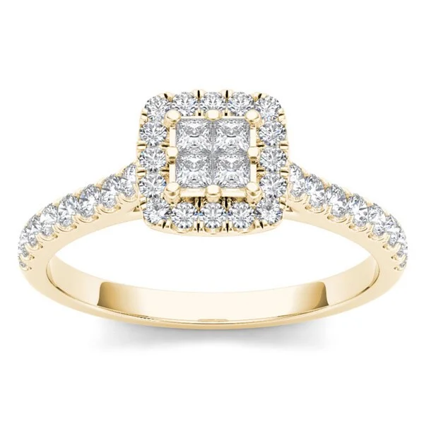 De Couer IGI Certified 10k Yellow Gold 1/2ct TDW Diamond Halo Engagement Ring