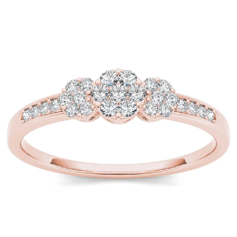 De Couer 10k Rose Gold 1/5ct TDW Diamond Cluster Engagement Ring - Pink