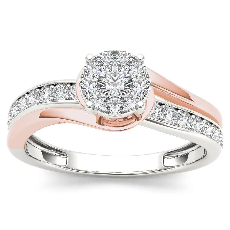 De Couer IGI Certified 10k Pink Two-Tone White Gold 3/8ct TDW Diamond Bypass Cluster Engagement Ring