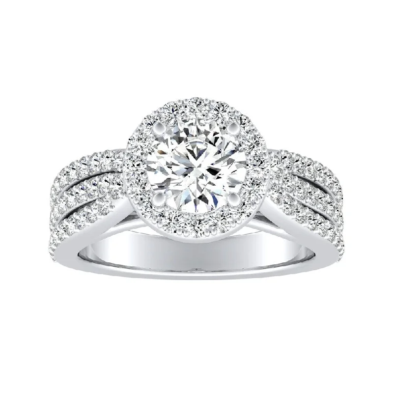 Auriya 3/4ct Round Moissanite and 3/4ct TDW Halo Diamond Engagement Ring 14k Gold (G-H, VS1-VS2)