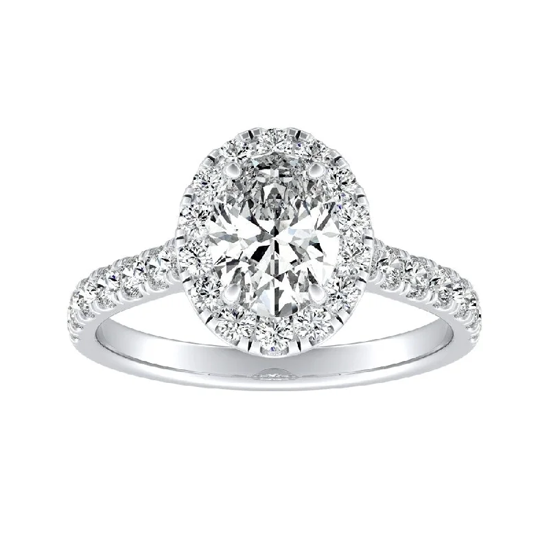 Classic Oval-cut 7/8cttw Halo Diamond Engagement Ring 18k Gold by Auriya (I-J, I1-I2)