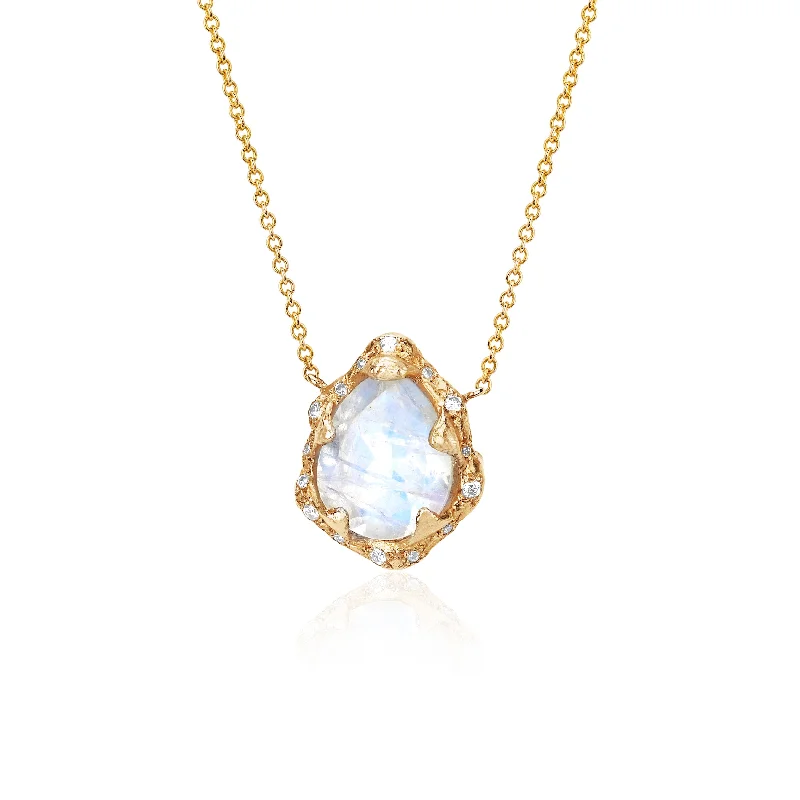 Baby Queen Water Drop Moonstone Necklace with Sprinkled Diamonds