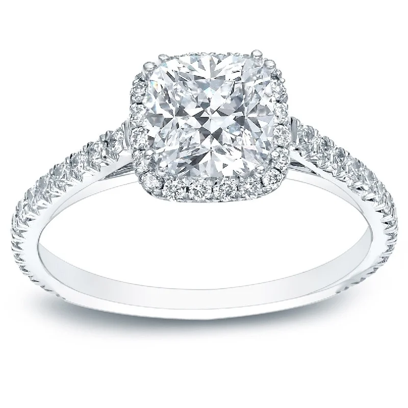 Auriya Platinum 1 1/2ct TDW Certified Cushion-Cut Diamond Halo Engagement Ring Certified (H-I, SI1-SI2)