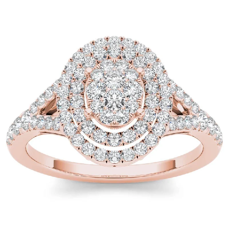 De Couer 14k Rose Gold 1/2ct TDW Diamond Cluster Double Frame Engagement Ring - Pink