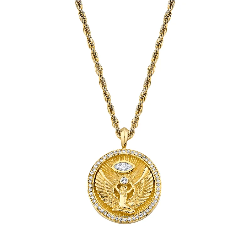 Isis Diamond Pavé Halo Coin Pendant | Ready to Ship