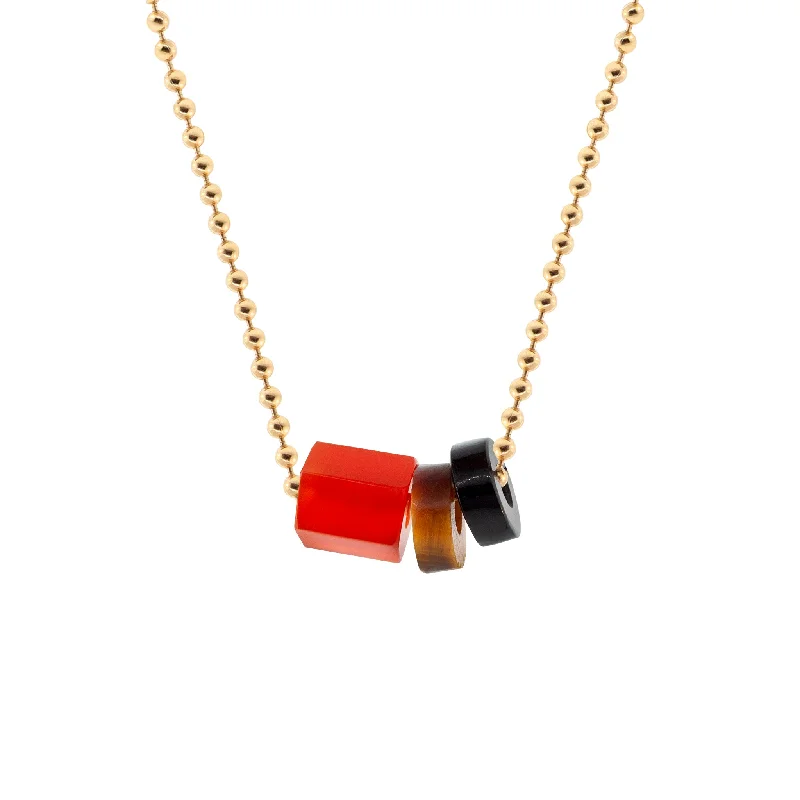 Carved Gemstones On Gold Ball Chain Necklace- Carnelian