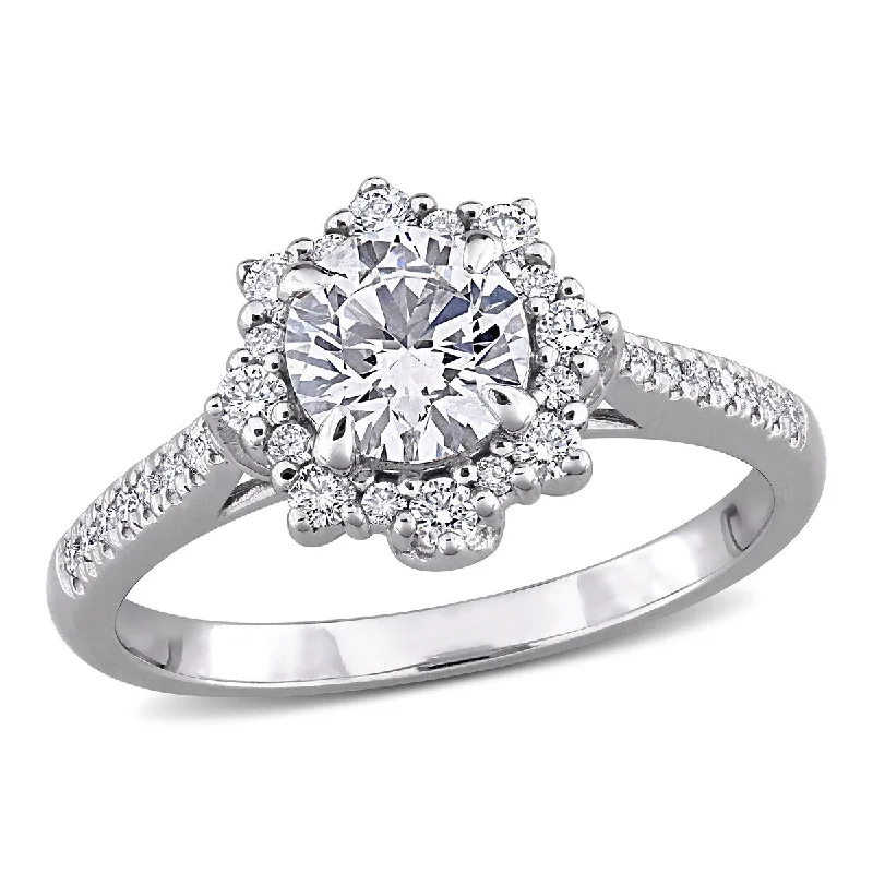 Created Forever 1 1/6ct TW Round Lab-Grown Diamond Halo Engagement Ring in 14k White Gold