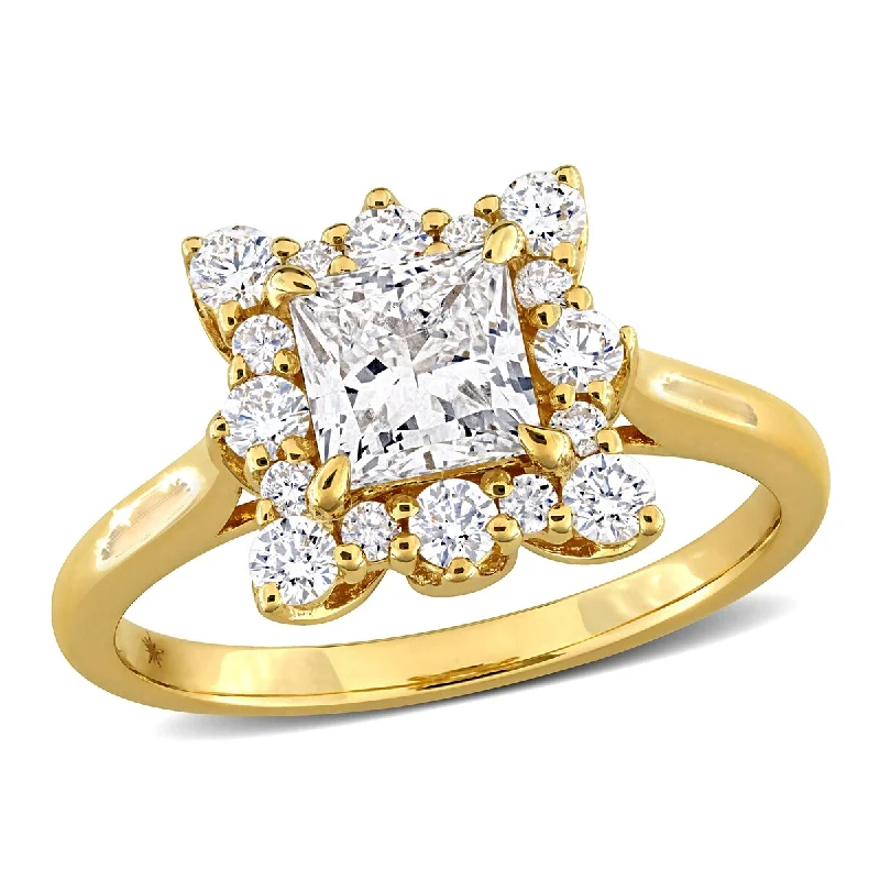 Created Forever 1 1/2ct Princess Round-Cut Lab-Grown Diamond Halo Engagement Ring in 14k Yellow Gold