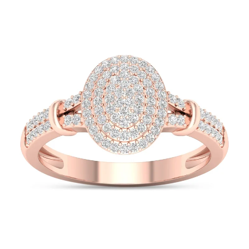 De Couer 10k Rose Gold 1/4ct TDW Diamond Cluster Double Halo Engagement Ring - Pink