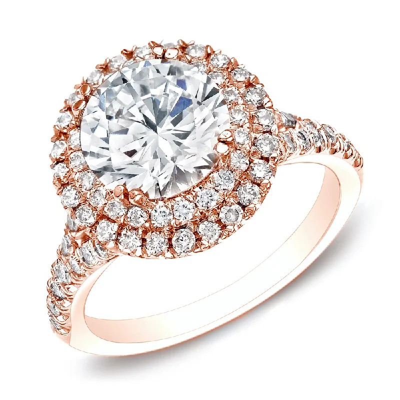 Auriya 14k Rose Gold 1 5/8ctw Round Halo Diamond Engagement Ring Certified (H-I, SI1-SI2)