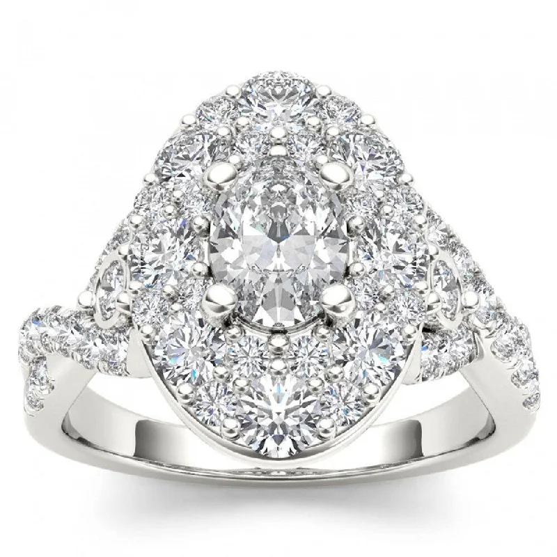 De Couer 14k White Gold 2 1/2ct TDW Oval Shape Diamond Halo Engagement Ring - White H-I - White H-I