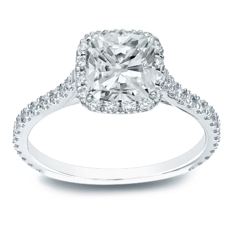 Auriya Platinum 1 1/2ctw Cushion-cut Halo Diamond Engagement Ring Certified (H-I, I1-I2)