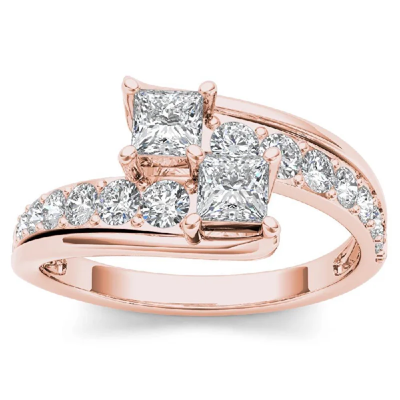 De Couer 14k Rose Gold 1ct TDW Two-Stone Diamond Engagement Ring - Pink