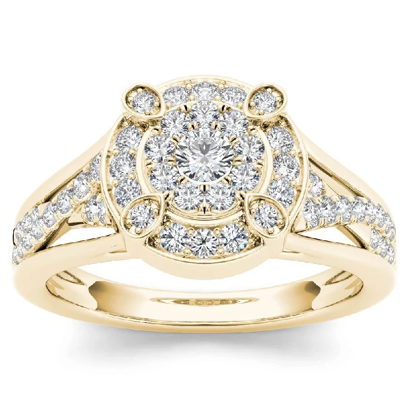 De Couer 10k Yellow Gold 1/2ct TDW Diamond Halo Engagement Ring