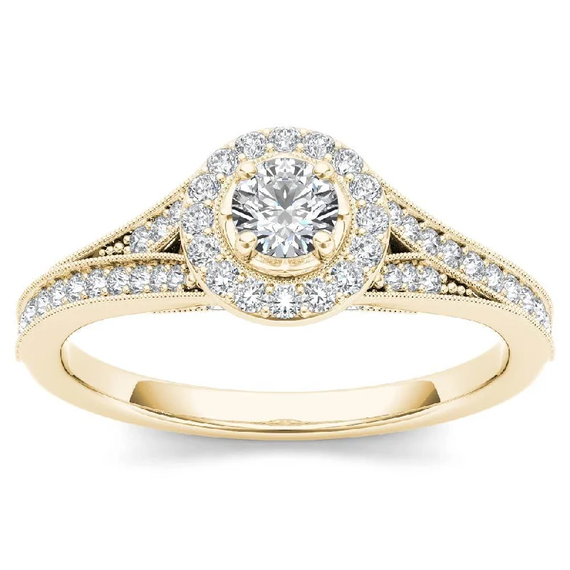 De Couer 14k Yellow Gold 5/8ct TDW Diamond Halo Engagement Ring