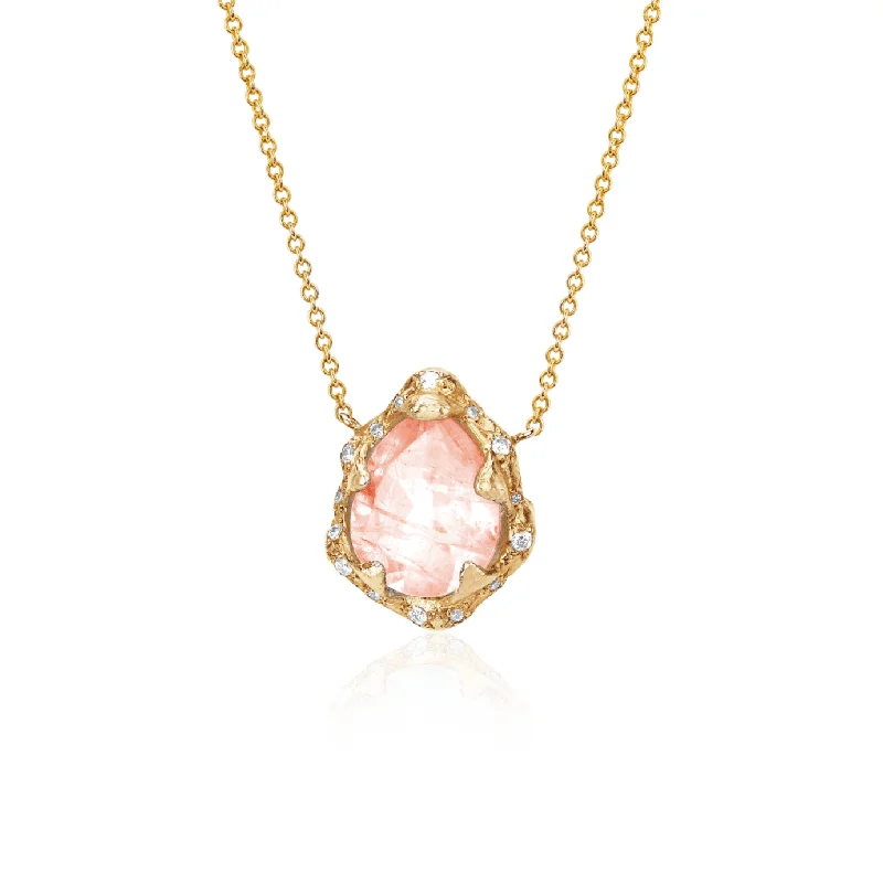 Baby Queen Water Drop Morganite Necklace with Sprinkled Diamonds