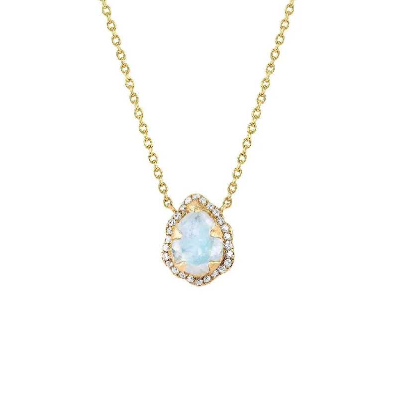 Micro Queen Water Drop Moonstone Necklace with Pavé Diamond Halo