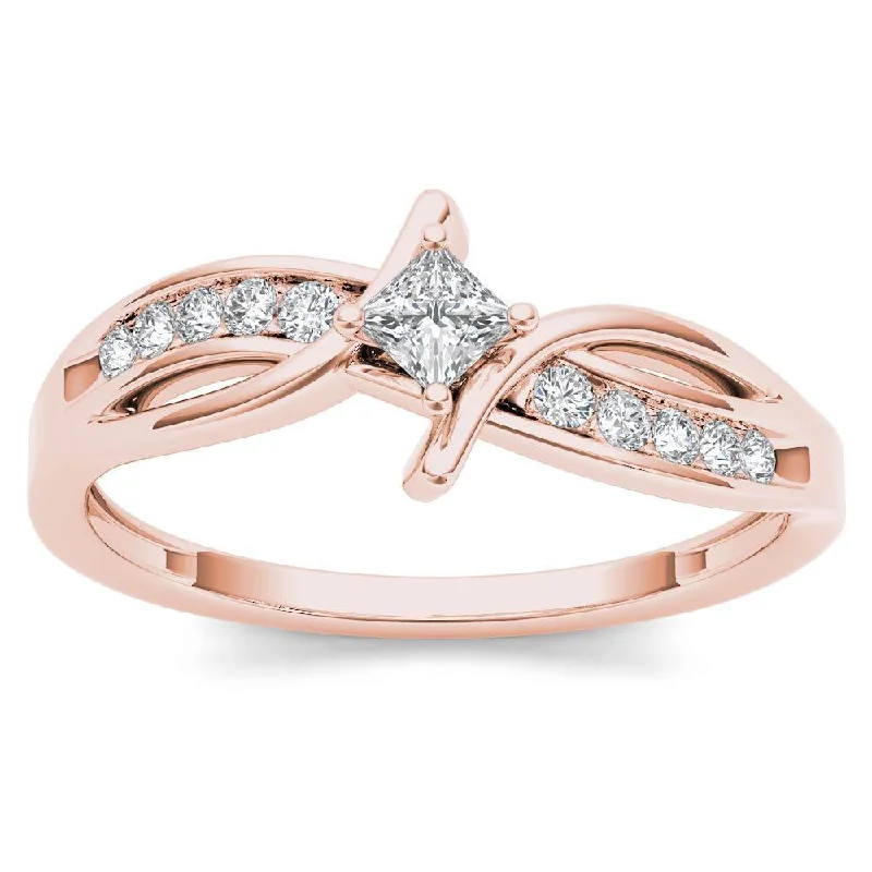 De Couer 10k Rose Gold 1/4ct TDW Diamond Bypass Engagement Ring - Pink