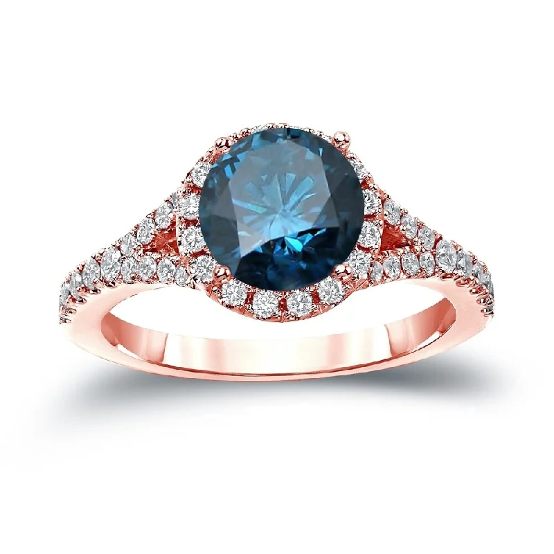 Auriya 2ctw Round Halo Blue Diamond Engagement Ring 14k Gold (H-I, SI2-SI3)