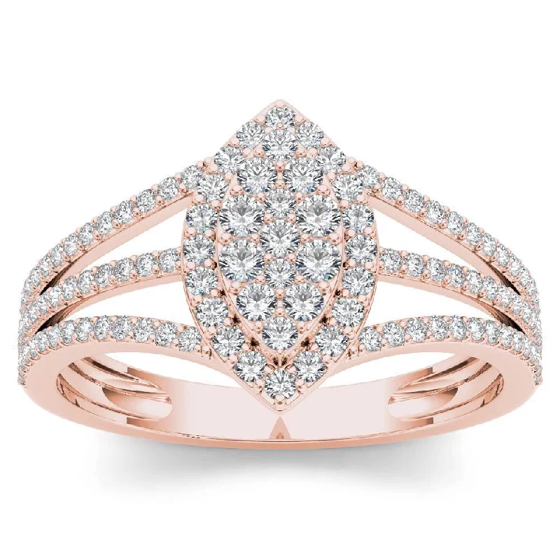 De Couer 10k Rose Gold 1/2ct TDW Diamond Marquise-Framed Cluster Engagement Ring - Pink