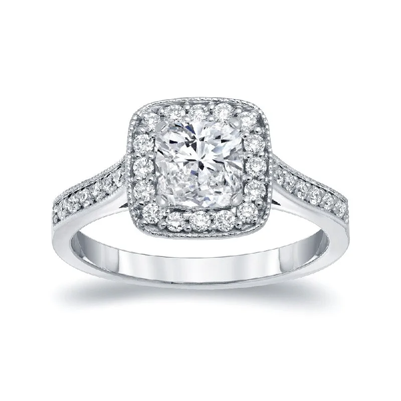 Auriya 14k gold 1 1/2ctw Vintage Cushion-cut Halo Diamond Engagement Ring (H-I, SI1-SI2)