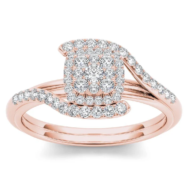 De Couer 10k Rose Gold 1/2ct TDW Diamond Bypass Halo Engagement Ring - Pink