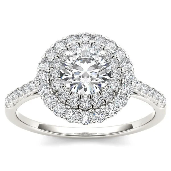 De Couer 14k White Gold 1ct TDW Diamond Double Halo Engagement Ring