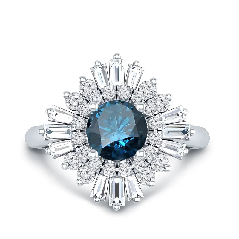 Auriya 14k Gold 1 1/2ctw Ballerina Halo Blue Diamond Engagement Ring (G-H, VS1-VS2)