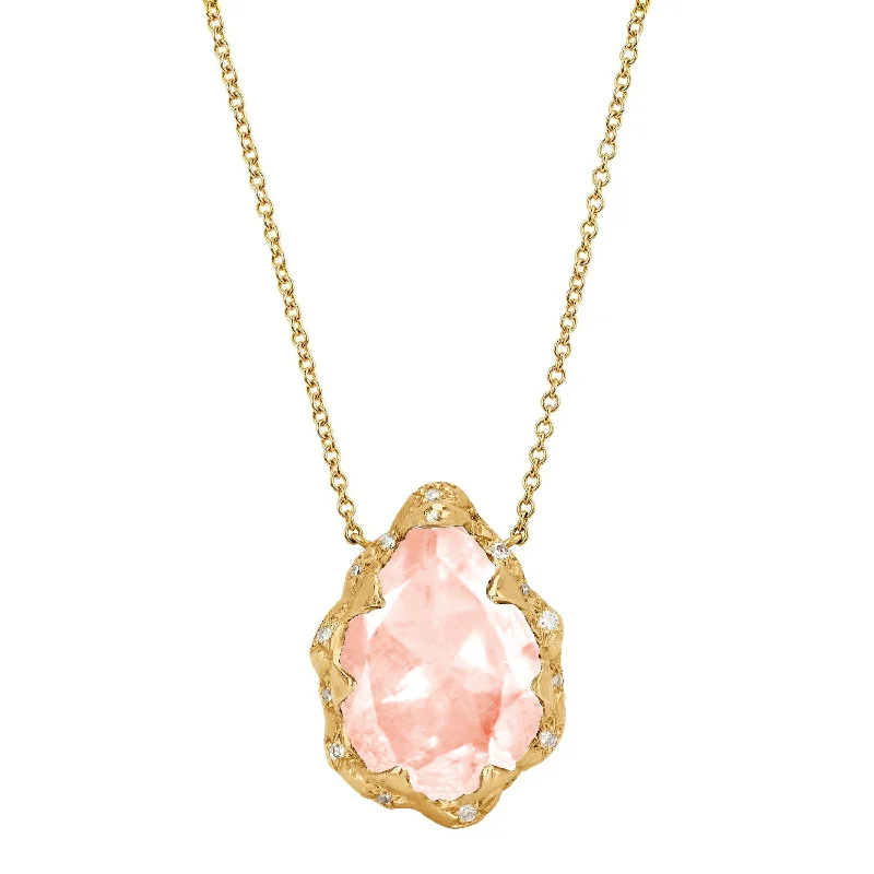 Queen Water Drop Morganite Necklace with Sprinkled Diamonds | Ready to Ship