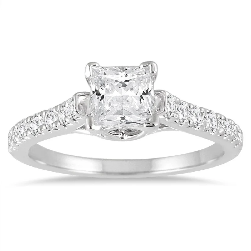 1 3/8 Carat TW Princess Diamond Engagement Ring in 14K White Gold