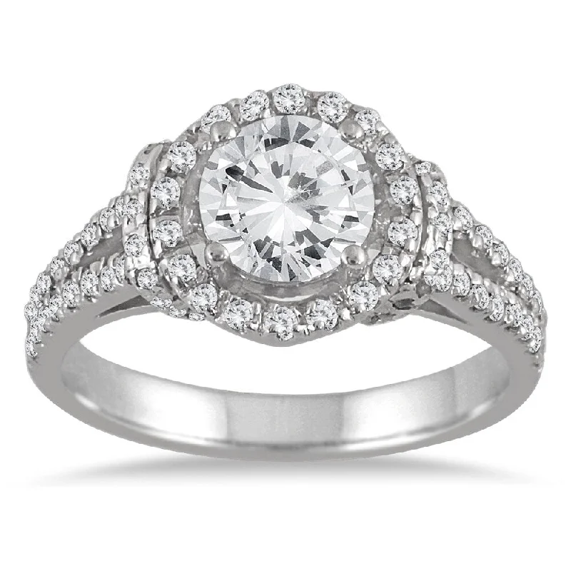 AGS Certified 1 1/2 Carat Diamond Split Shank Engagement Ring in 14K White Gold (J-K Color, I2-I3 Clarity)