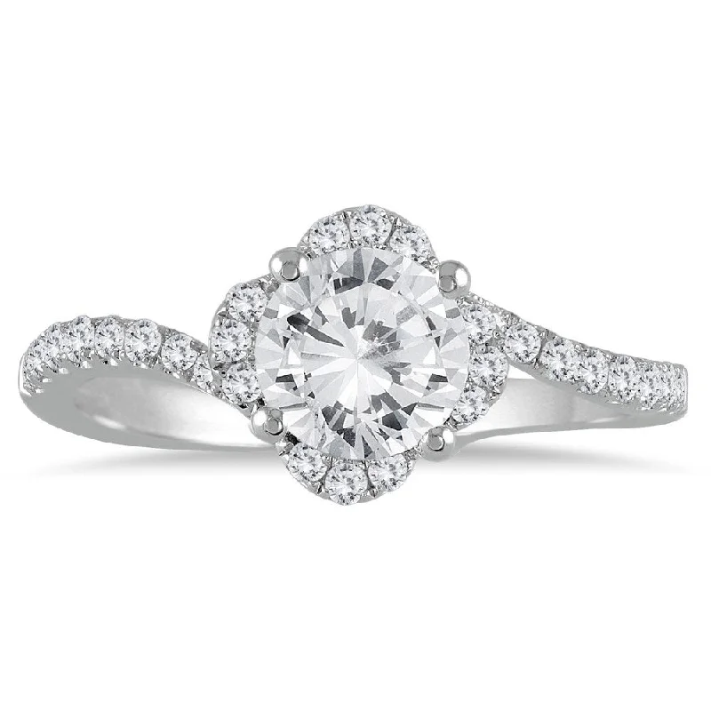 AGS Certified 1 1/3 Carat TW Diamond Halo Engagement Ring in 14K White Gold