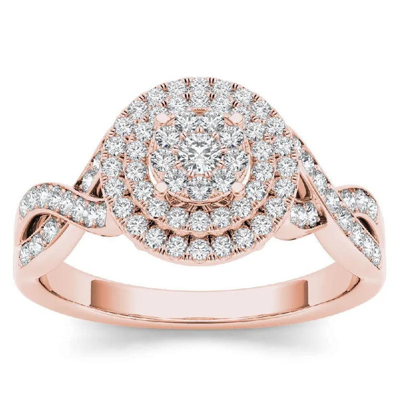 De Couer IGI Certified 10k Rose Gold 2/5ct TDW Diamond Halo Engagement Ring - Pink