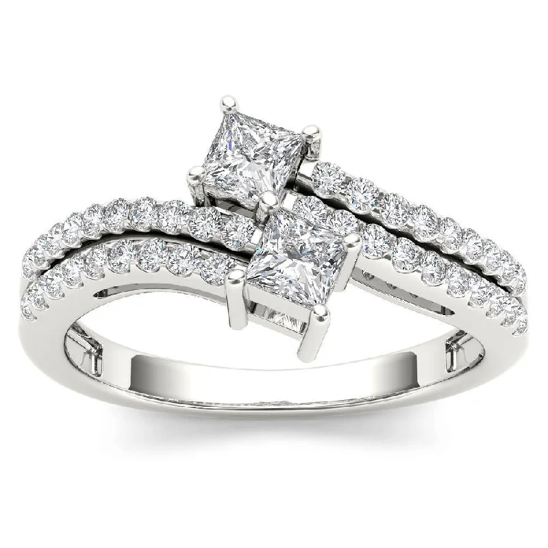 De Couer 14k White Gold 3/4ct TDW Two-Stone Diamond Engagement Ring - White H-I - White H-I