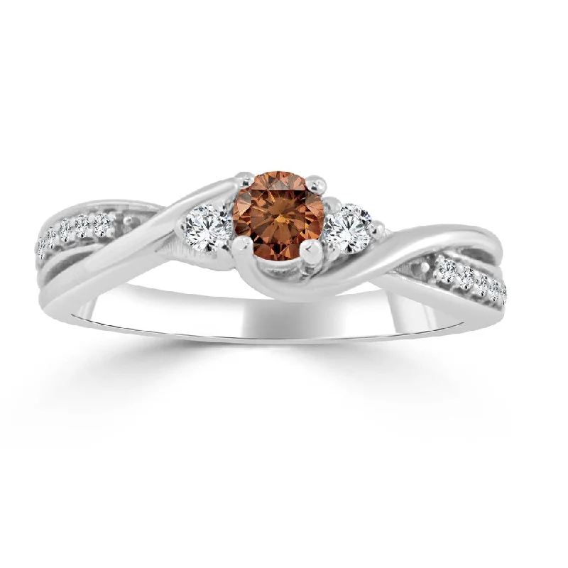 Auriya Twisted 1/3ctw Brown Diamond Engagement Ring 14k Gold H-I, I1-I2