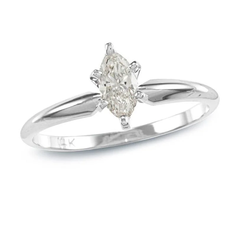 Auriya 14k Gold 2/5ctw Marquise-cut Solitaire Diamond Engagement Ring (I-J, I1-I2)