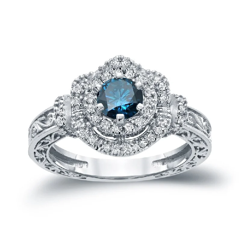 14k Gold Round 1ct TDW Blue Diamond Engagement Ring by Auriya (H-I, I1-I2)