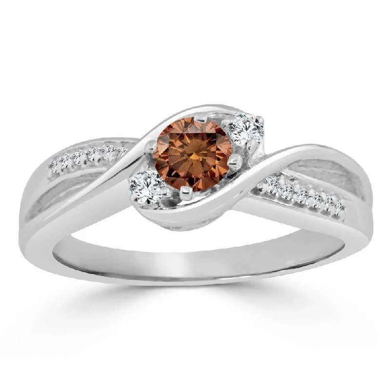 Auriya Twisted 3-Stone 1/2ctw Brown Diamond Engagement Ring 14k Gold (H-I, I1-I2)