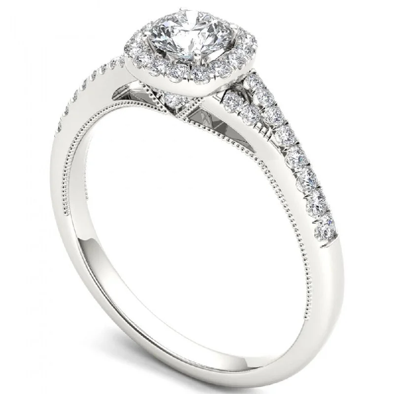 De Couer IGI Certified 14k White Gold 5/8ct TDW Diamond Halo Engagement Ring - White H-I