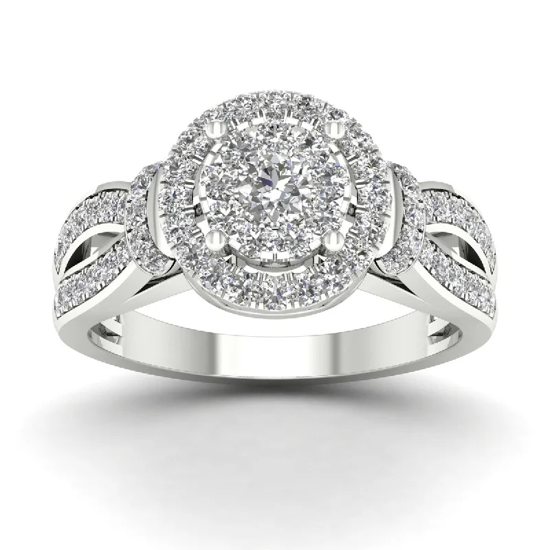 De Couer IGI Certified 3/4ct TDW Diamond Halo Engagement Ring - White